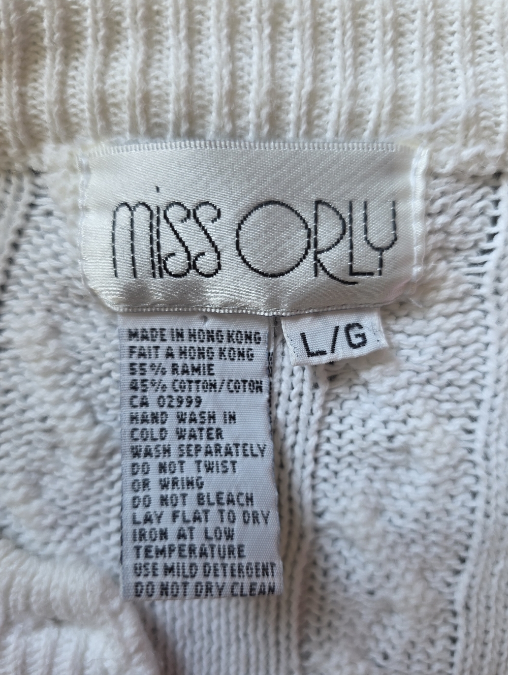 Miss Orly Cable Knit Short Sleeve Sweater Top White Cotton Ramie Henley Pocket L - Picture 9 of 9